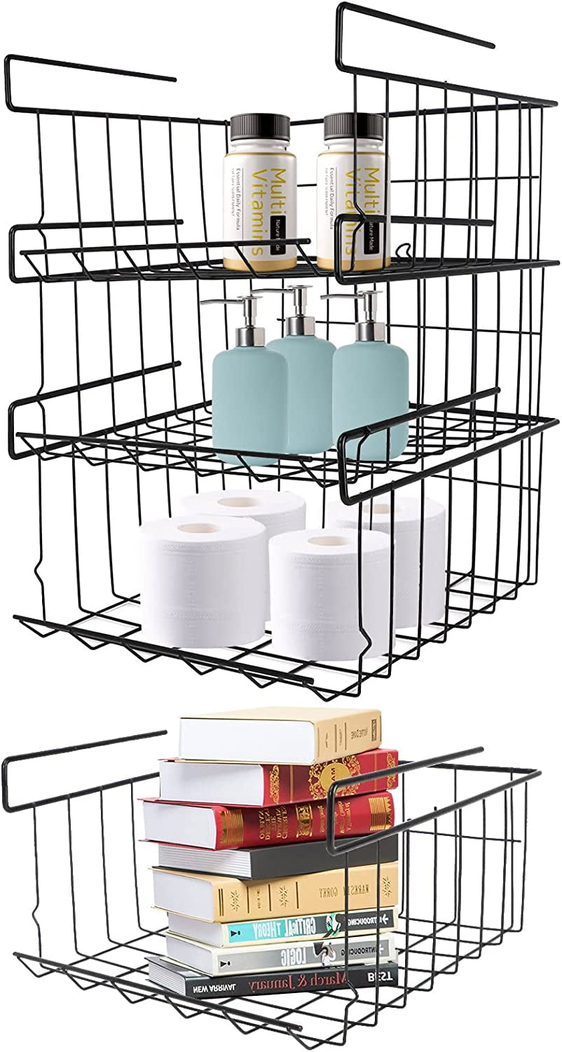 STONCEL 4 Pack Under Shelf Cupboards Storage Baskets, Metal