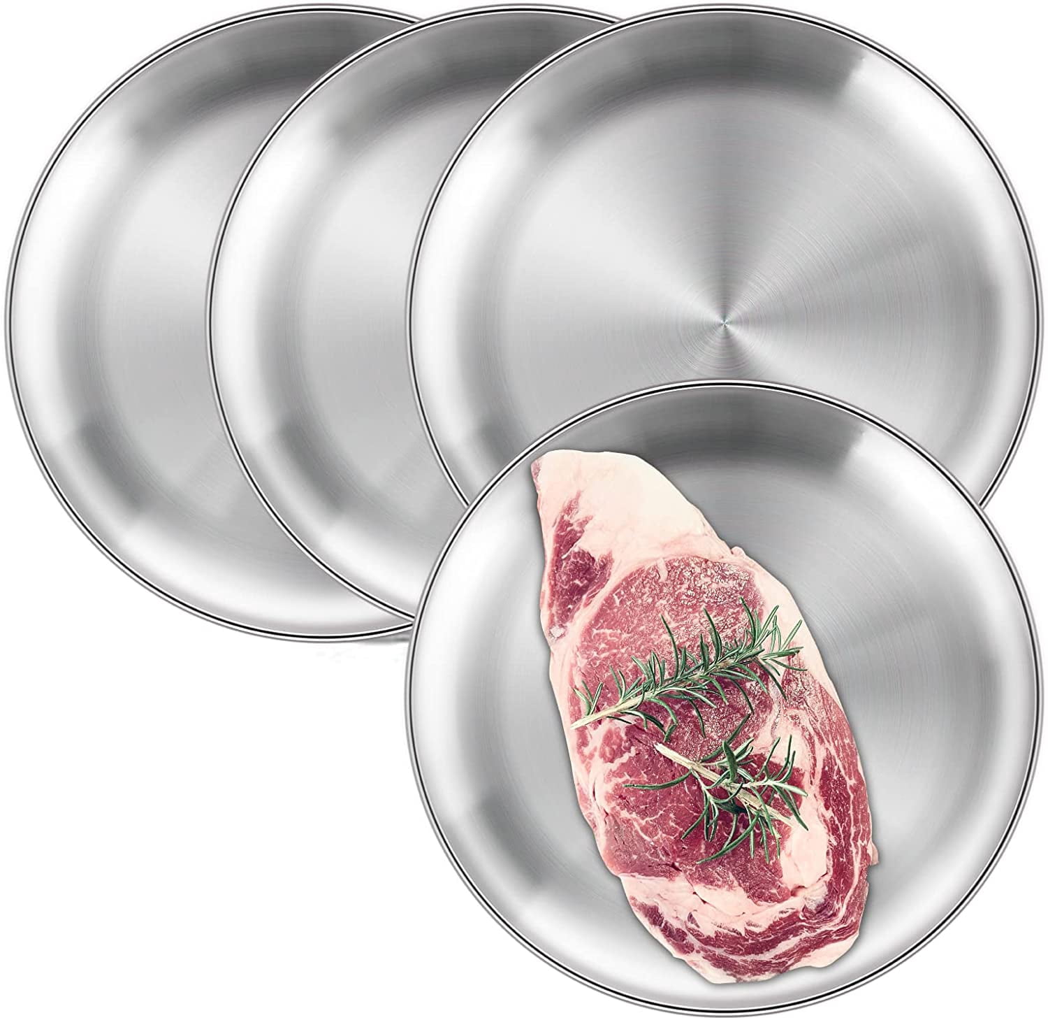 STONCEL 4PCS Stainless Steel Round Plates, Matte Polished Shatterproof Dinner Plates, Eco-Friendly Metal Dinner Dishes for Picnic Outdoor Camping (20cm/7.87inch)