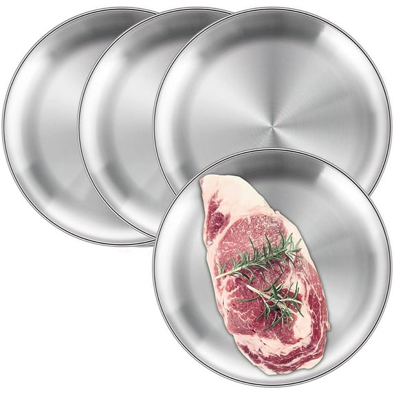 STONCEL 4PCS Stainless Steel Round Plates, Matte Polished Shatterproof Dinner Plates, Eco-Friendly Metal Dinner Dishes for Picnic Outdoor Camping (20cm/7.87inch)