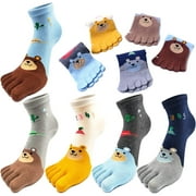 STONCEL 5 Pairs Toe Socks Cotton Kids Five Finger Socks Cute Cartoon Animal Pattern Socks for Boys Girls 3-12 Years