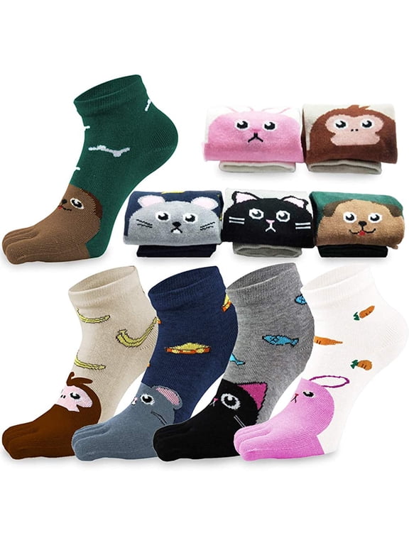 5 Pairs Toe Socks Cotton Kids Five Finger Socks Cute Cartoon Animal Pattern Socks for Boys Girls 3-7 Years