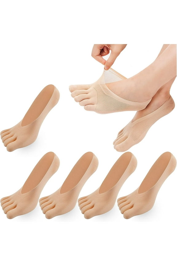 5 Pairs Women Toe Socks Five Finger Socks Soft and Breathable Low Cut Ankle Socks Silk Stockings for Girls Women (Skin 5 Pairs)