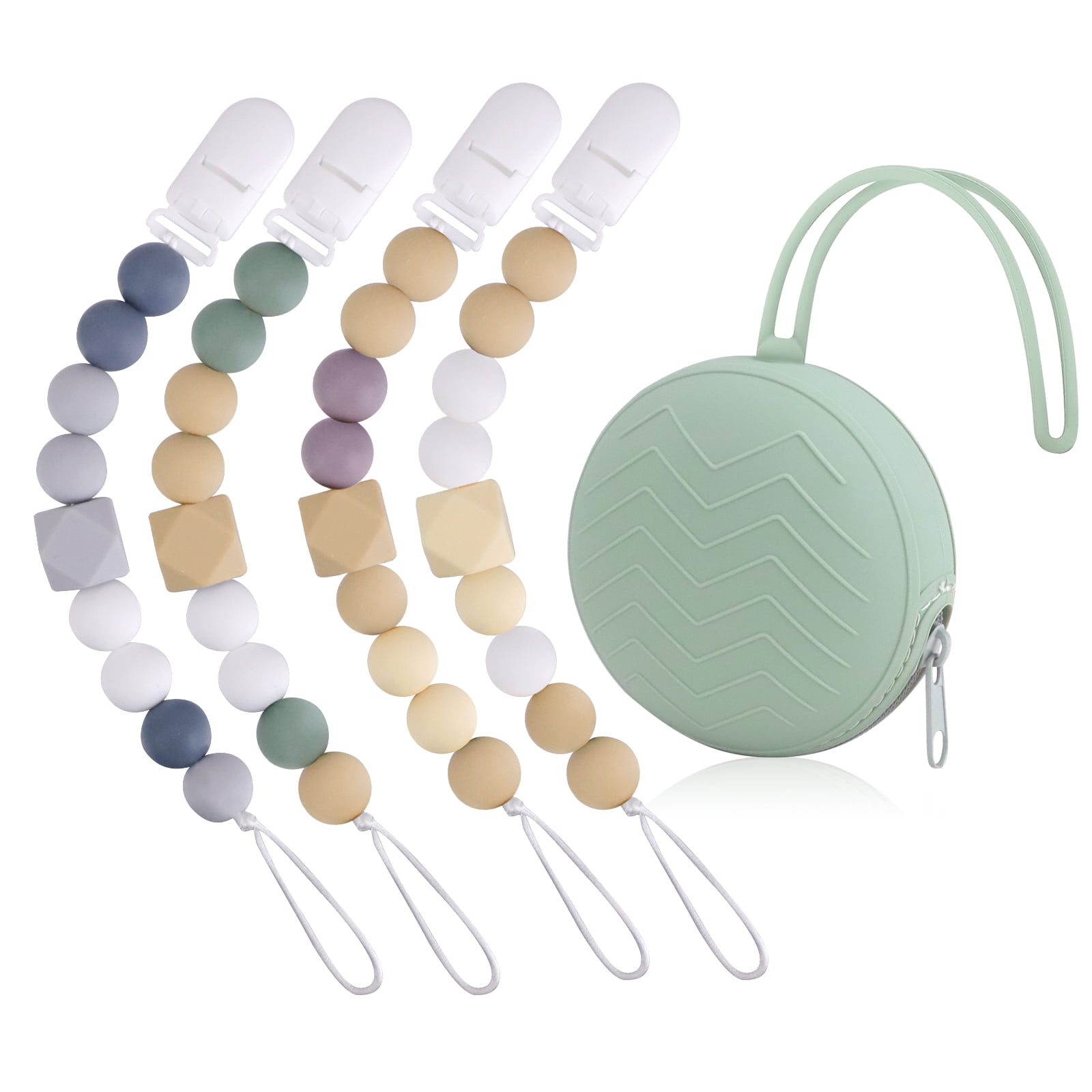 STONCEL 5 Pcs Pacifier Clip Set, 4pcs Neutral Pacifier Clips, Silicone