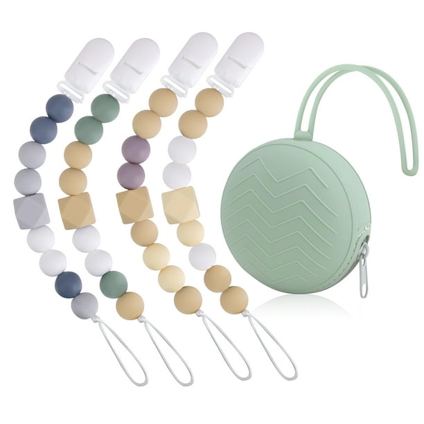 STONCEL 5 Pcs Pacifier Clip Set, 4pcs Neutral Pacifier Clips, Silicone