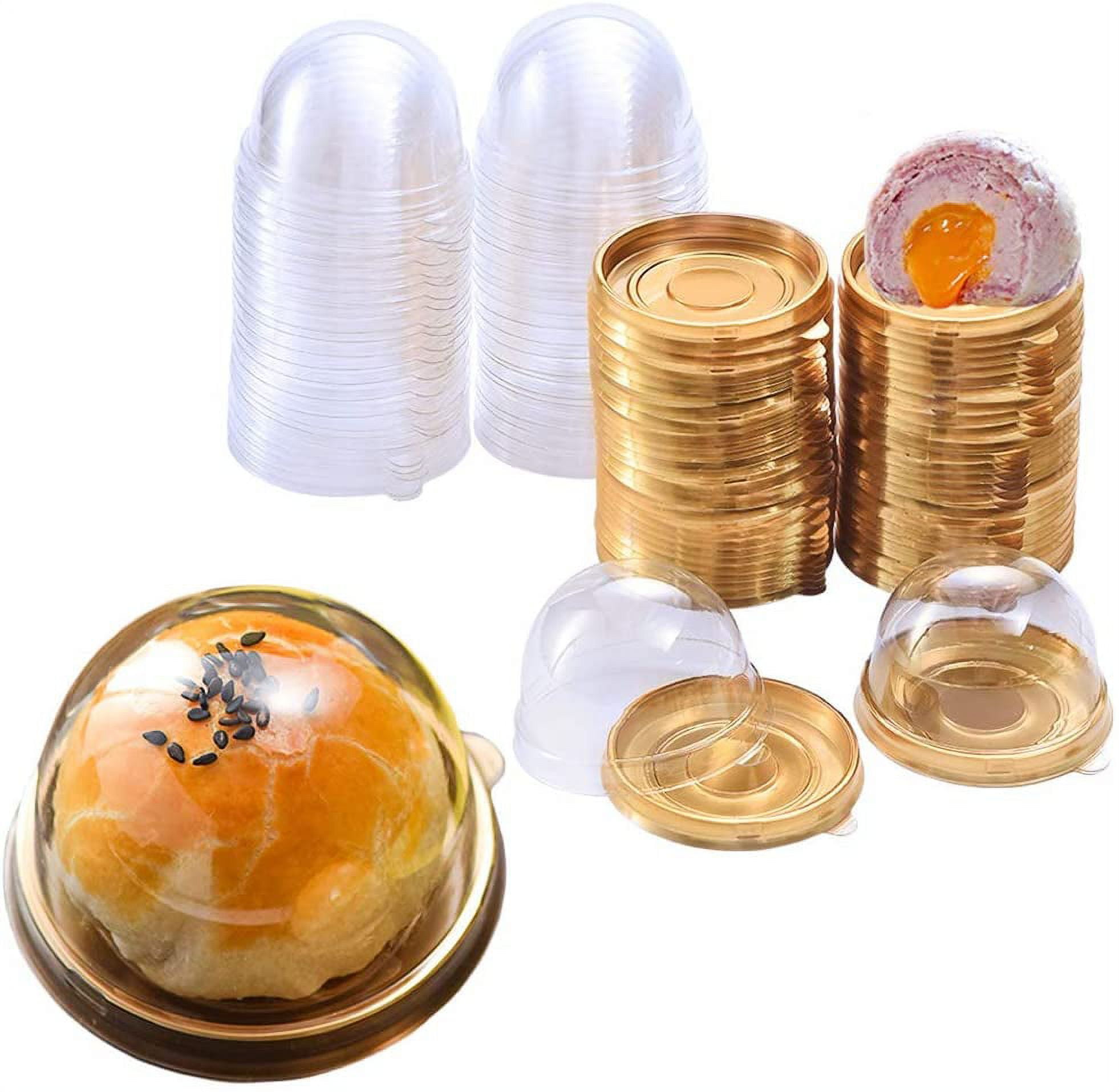 STONCEL 50PC Individual Cupcake Boxes, 2 Inch Single Cupcake Container with Dome Clear Lid, Plastic Cupcake Holder for Mini Muffins,Chocolate Bomb,Macaroon (Gold)