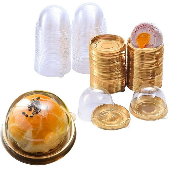 STONCEL 50PC Individual Cupcake Boxes, 2 Inch Single Cupcake Container with Dome Clear Lid, Plastic Cupcake Holder for Mini Muffins,Chocolate Bomb,Macaroon (Gold)