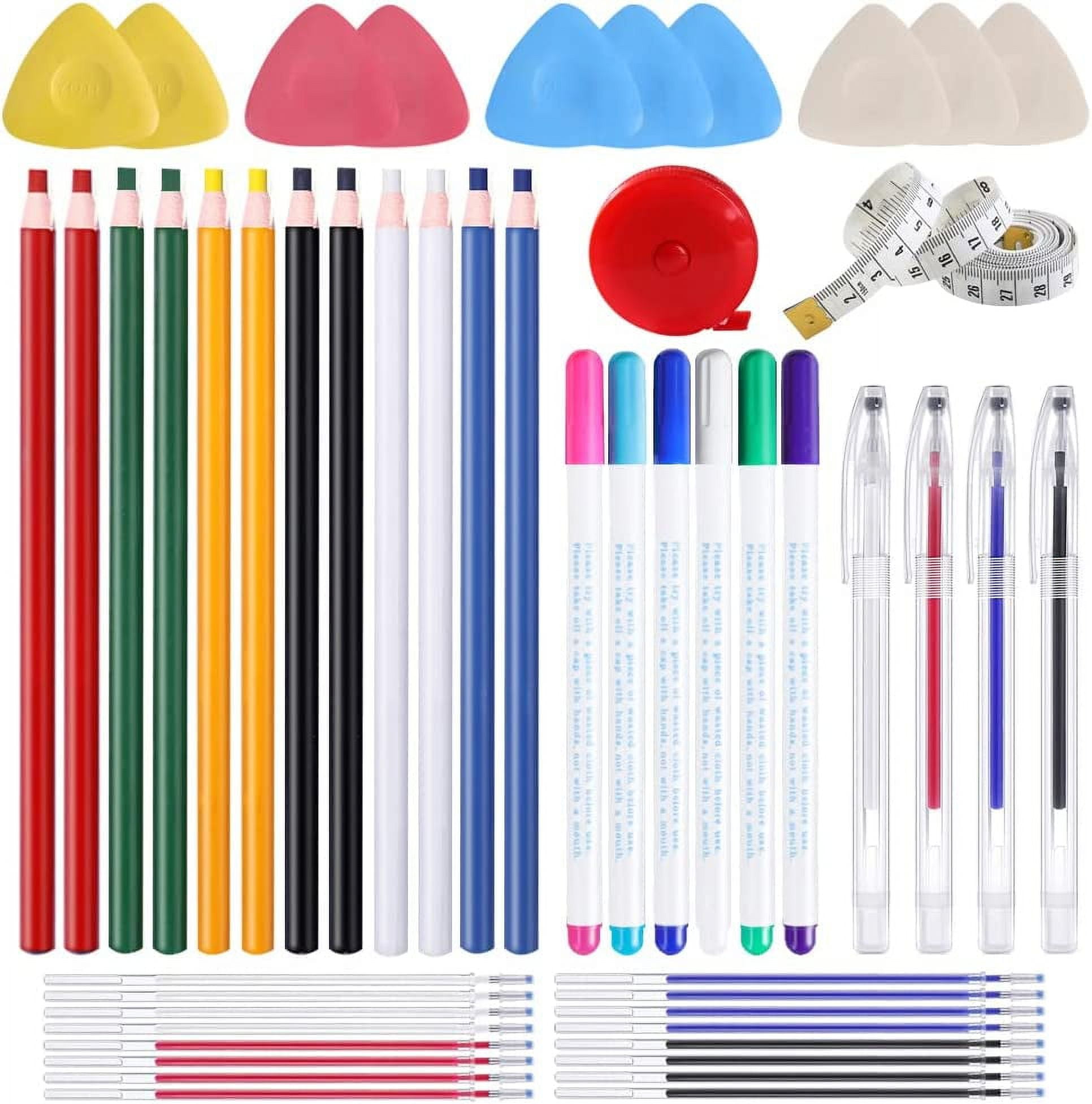 STONCEL 52pcs Marker Tools for Sewing Tailors, Including 10 Tailors Chalk, 5 Disappearing Ink Pen for Fabric, 12 Sewing Mark Chalk Pencil, 4 Heat Erasable Fabric Marking Pens with 16 Refills