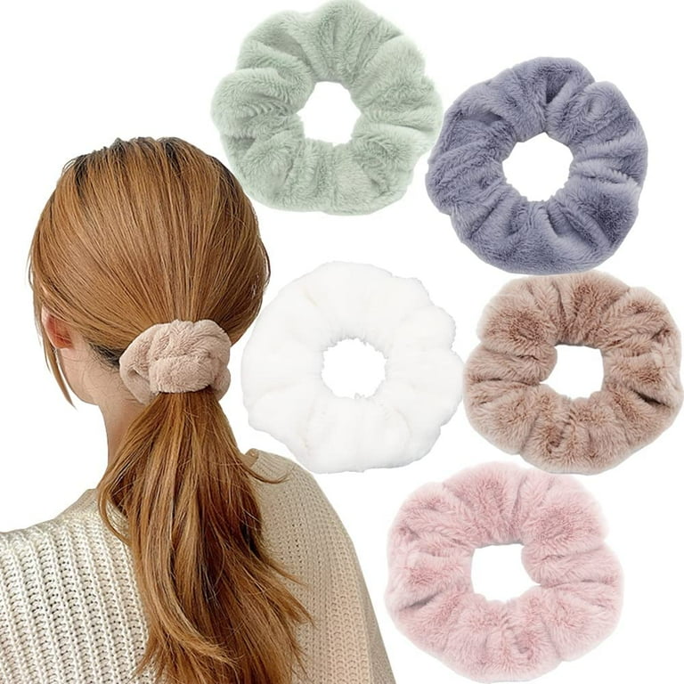 STONCEL 6 Pack Fuzzy Cute Hair Scrunchies, Colorful Large