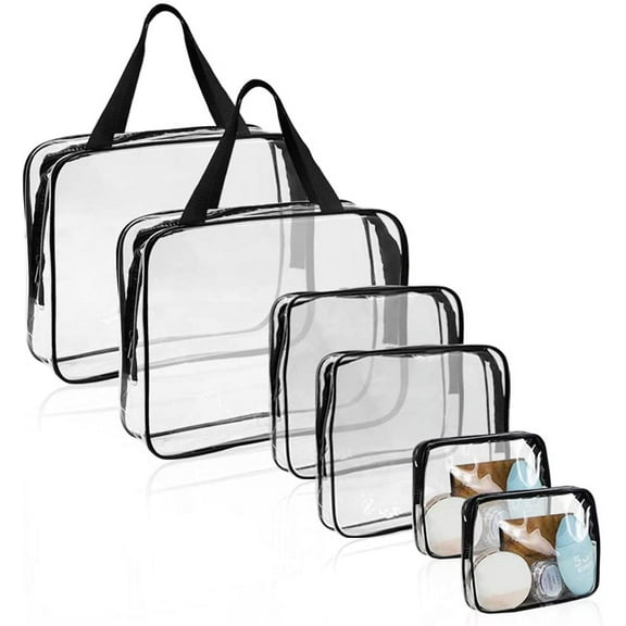 STONCEL 6 Pcs Clear Makeup Bags, Cosmetic Bags, Waterproof PVC Toiletry Bag Set with Zipper, Handle Portable Luggage Pouch for Women, Men, Vacation Travel, Bathroom, 3 Sizes