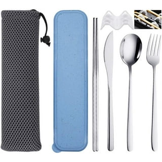 Saoshypei Portable Utensils Set with Case, 4pcs Stainless Steel Reusable Silverware for Lunch Camping School Picnic Workplace Travel, Box Includ Fork