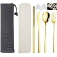 thumbnail image 1 of STONCEL 6 Pcs Portable Stainless Steel Flatware Set, Travel Reusable Utensils Set Cutlery Set Including Knife Fork Spoon Chopsticks Carry Case for School, Office, Camping, Picnic(Gold), 1 of 8