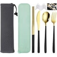thumbnail image 1 of STONCEL 6 Pcs Portable Stainless Steel Flatware Set, Travel Reusable Utensils Set Cutlery Set Including Knife Fork Spoon Chopsticks Carry Case for School, Office, Camping, Picnic(Black-Gold), 1 of 8