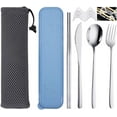 thumbnail image 1 of 6 Pcs Portable Stainless Steel Flatware Set, Travel Reusable Utensils Set Cutlery Set Including Knife Fork Spoon Chopsticks Carry Case for School, Office, Camping, Picnic(Sliver), 1 of 8