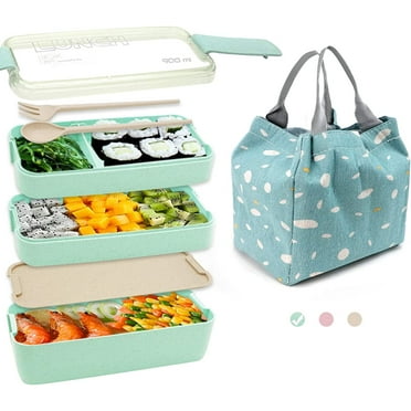 STONCEL Bento Box and Lunch Box, Come with Lunch Bag , Spoon and Fork, 3 Layer 900ml/32oz Bento Box Adult Lunch Box, Cute and Exquisite Japanese Snack Box for Adults (GREEN)