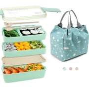 STONCEL Bento Box and Lunch Box, Come with Lunch Bag , Spoon and Fork, 3 Layer 900ml/32oz Bento Box Adult Lunch Box, Cute and Exquisite Japanese Snack Box for Adults Green