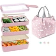 thumbnail image 1 of STONCEL Bento Box and Lunch Box, Come with Lunch Bag , Spoon and Fork, 3 Layer 900ml/32oz Bento Box Adult Lunch Box, Cute and Exquisite Japanese Snack Box for Adults (Pink), 1 of 7