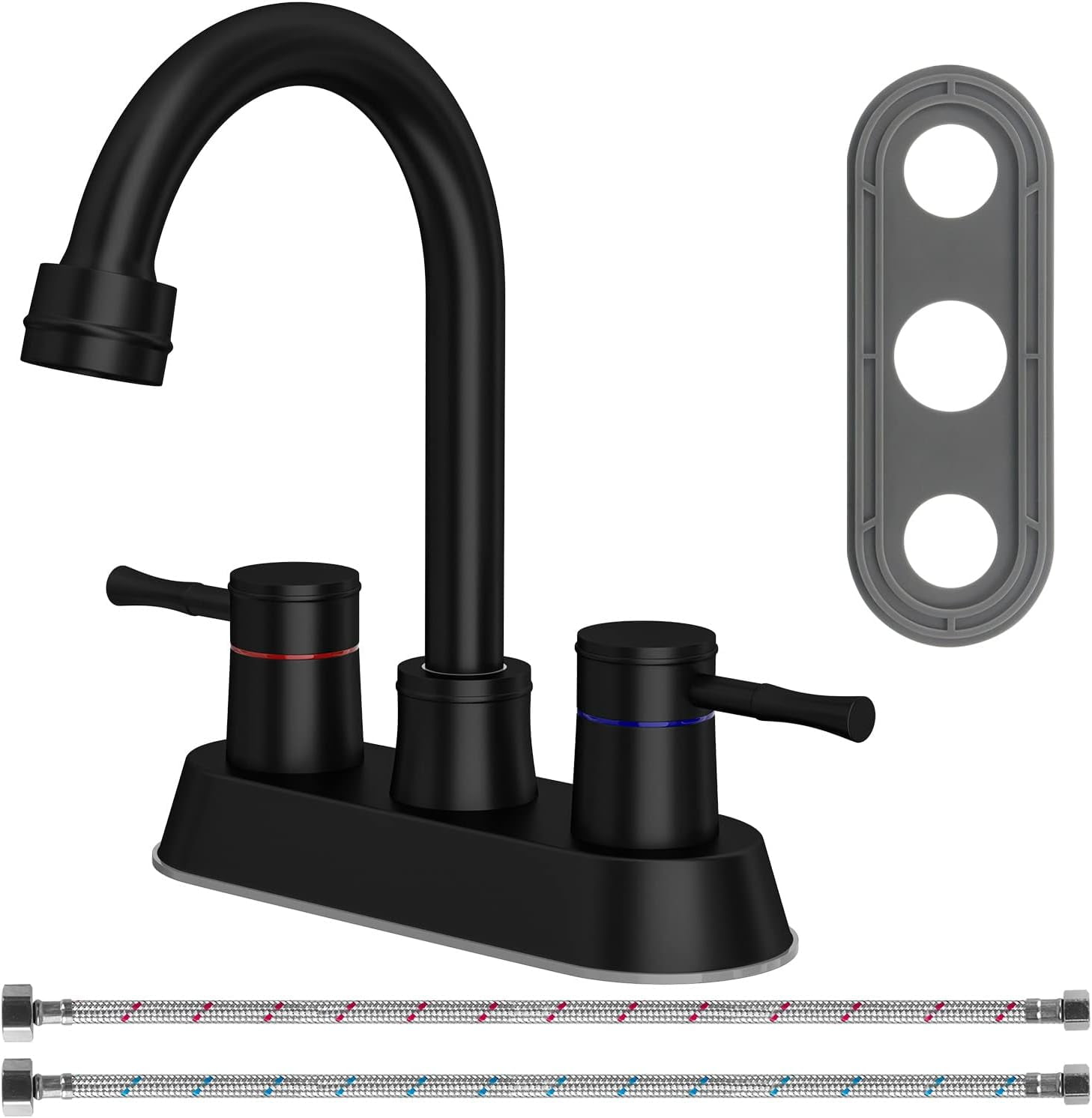 STONCEL Black Bathroom Faucets, 360 Swivel Spout 2 Handle Bathroom Sink