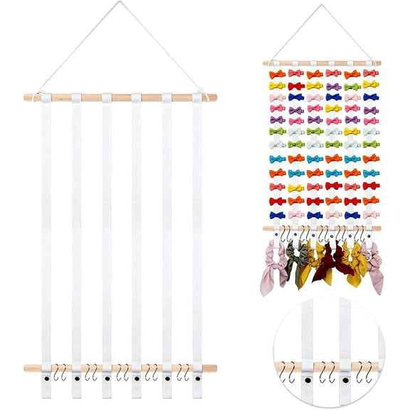 STONCEL Bow Holder for Girls Hair Bows, Hair Accessories Headband Holder Organizer, Bow Hanger with Hooks, Hair Clips Storage for Girls Room Nursery Home Decor 23.6 inch(White)