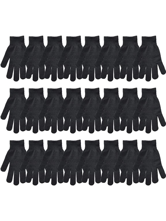 Black Winter Warm Knit Magic Gloves Full Finger Stretchy Mitten for Unisex Adults-One Size Fits All