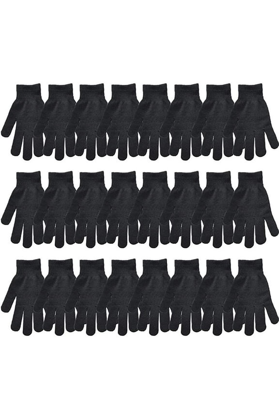 Black Winter Warm Knit Magic Gloves Full Finger Stretchy Mitten for Unisex Adults-One Size Fits All