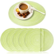 STONCEL Circular Placemats Set of 6 Washable Wipeable Placemats for Kitchen Dining Room Table, Woven Decorative Border Heat-Resistant Non-Slip (Green)