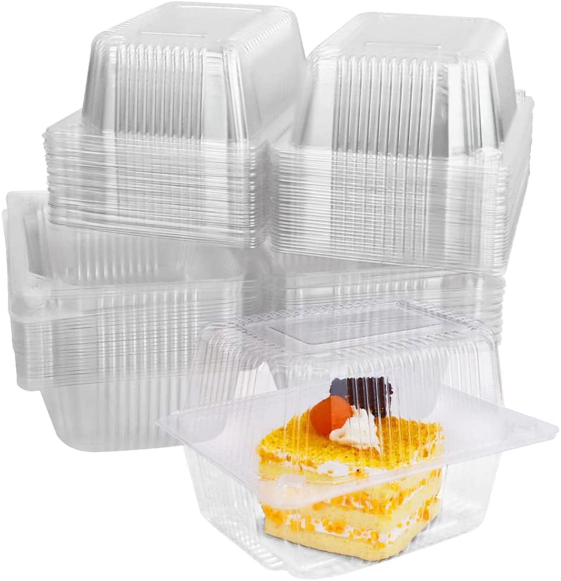 60Pcs Cake Slice Boxes, STONCEL 14 x 10.5cm Clear Plastic Clamshell Food Square Boxes with Lids, Reusable Single Hinged Dessert Containers for Cake Hamburger Sandwiches