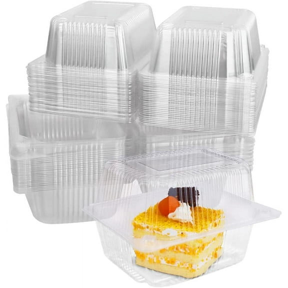 60Pcs Cake Slice Boxes, STONCEL 14 x 10.5cm Clear Plastic Clamshell Food Square Boxes with Lids, Reusable Single Hinged Dessert Containers for Cake Hamburger Sandwiches