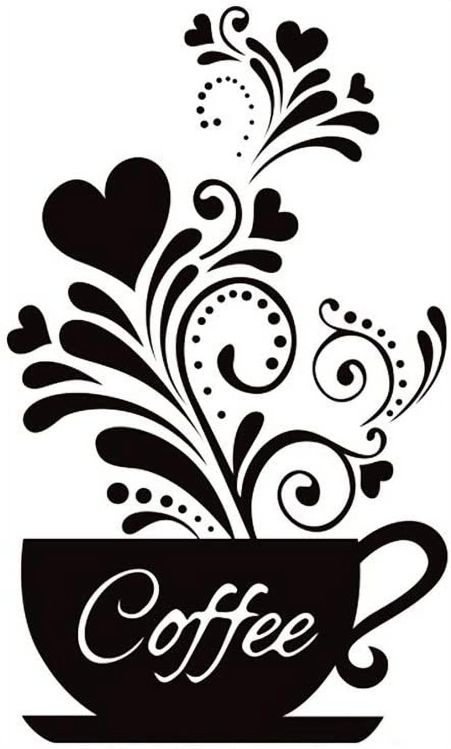 STONCEL “Coffee Cup + Flower” Wall Decor Sticker, Black Coffee Decor