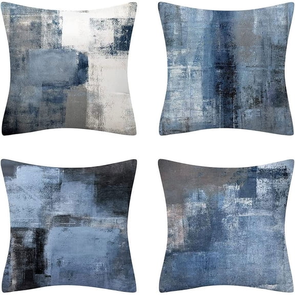 STONCEL Cushion Covers, Set of 4 Decorative Short Plush Throw Pillow Covers, Abstract Style Square Throw Pillow Cases 45cm x 45cm for Sofa Bedroom Chair Office Outdoor Patio Decor (Gray)