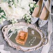 STONCEL Decorative Mirror Tray, Vintage Oval Display Tray for Perfume, Makeup, Jewelry, Cosmetic Tray, Serving Tray for Dressing Room, Bedroom, Living Room,Grey Gold