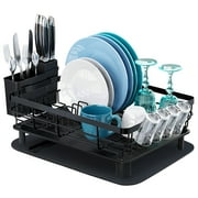 STONCEL Dish Rack Dish Drainers with Drying Mat, Large Kitchen Organizer Rack for Kitchen Counter with Utensil Holder, Cup Holder, Drainboard and Swivel Spout
