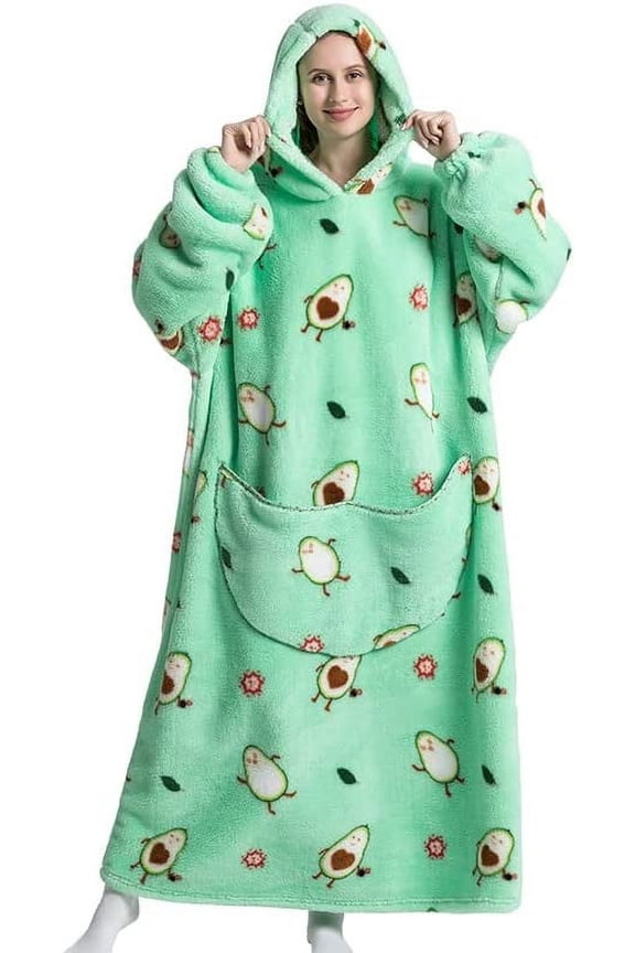 Extra-Long Wearable Extra-Long for Adult, Oversized Sherpa Fleece Blanket Sweatshirt with Pocket