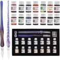 thumbnail image 1 of STONCEL Glass Dip Pen Set, 18-Pieces Calligraphy Pens Set - 14 Color Inks, Pen Holder, Cleaning Cup, 2 Crystal Glass Pens for Art, Writing, Drawing, Signatures, Gift for Artist, 1 of 8