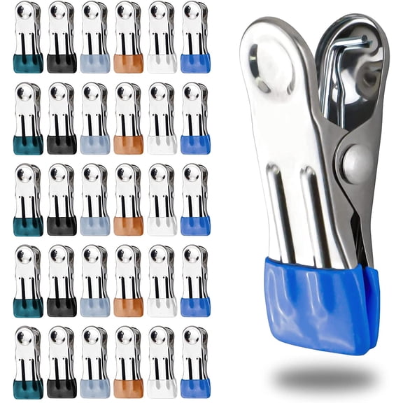 STONCEL Heavy Duty Clothes Pins, 30Pcs Stainless Steel Strong Clothespins, Colored Beach Towel Clips, Utility Small Clothes Clip for Hanging Clothes, Crafts, Beach Towel, Sock, Fabric (Style A)