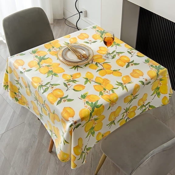 STONCEL Lemons Table Cloth, Spring and Summer Tablecloth Yellow Table Cover, Polyester Fabric Waterproof Stain-Resistant Table Cloth, for Kitchen Party Picnic Indoor Outdoor Use (55" × 55" Square)