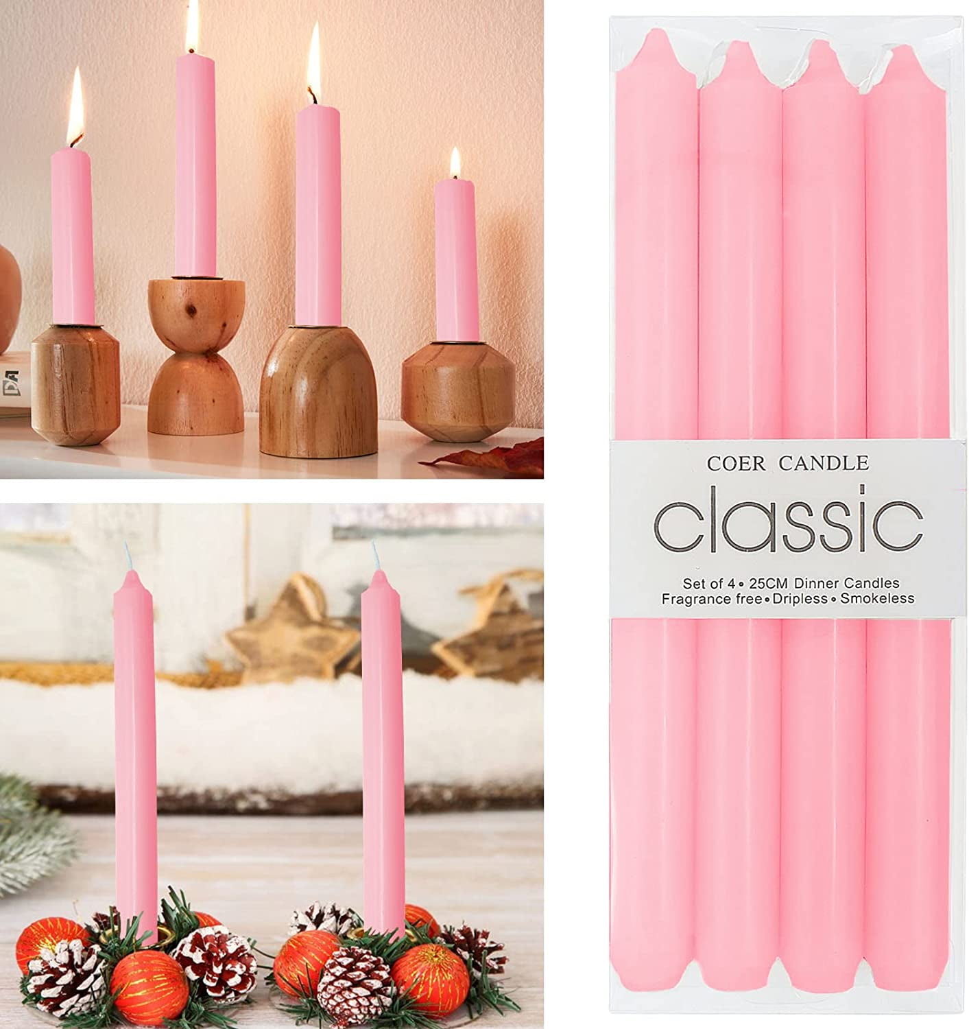 STONCEL Pink Candles 10 in, 12 Pack Pink Candle Sticks Tapered Candles