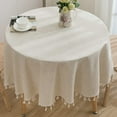 STONCEL Round Tablecloth 60 Inch, Cotton Linen Table Cloths with Tassel