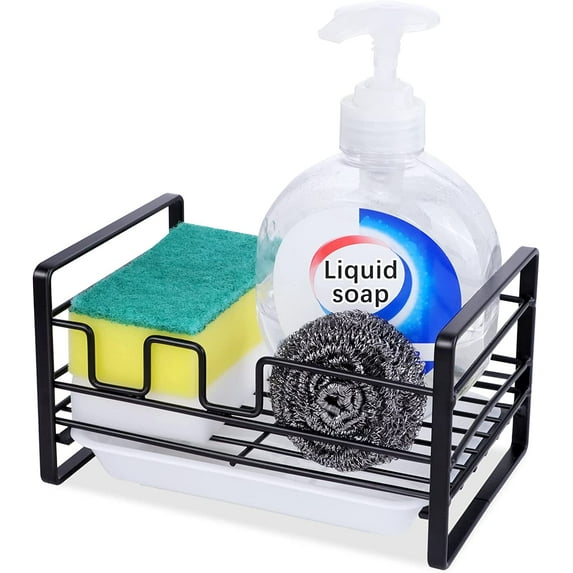 STONCEL Sink Caddy Kitchen Sponge Holder, 304 Stainless Steel Sponge Kitchen Countertop Organizer with Removable Drain Tray for Sponge