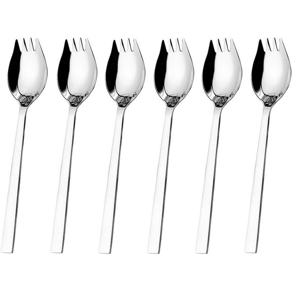STONCEL Sporks 6-pack 18/10 Stainless Steel Sporks for Everyday Household Use, 7.6-Inch / 1.6-Ounce / Ice Cream Spoon & Salad Forks, Fruit Appetizer Dessert