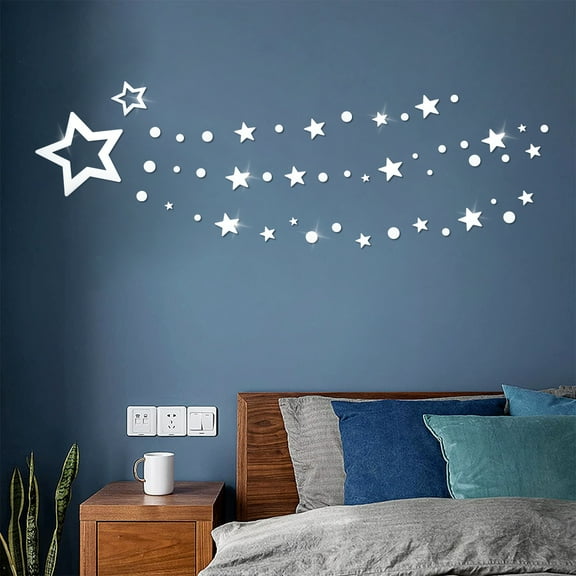 STONCEL Stars Acrylic Mirror Wall Stickers, 3D Star Wall Decor Decals, Sliver Removable Stickers for Baby Kids Living Room Bedroom Home Ceiling Wall Decoration