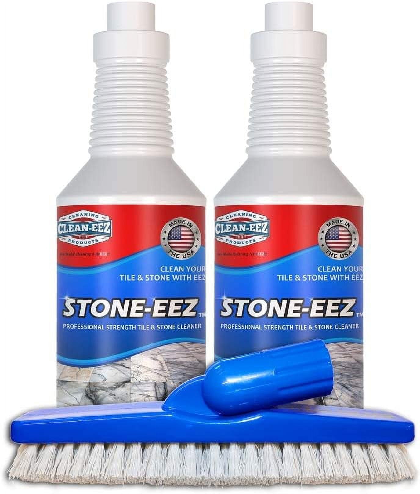 STONE-EEZ 2 Bottles + Free Grout Brush | Heavy Duty Natural Stone Cleaner for Stains \u0026 Deep Cleaning | Safe for Travertine, Marble, Granite \u0026 Other Natrual Stone | Easily Removes Dirt, Grime, Grease.
