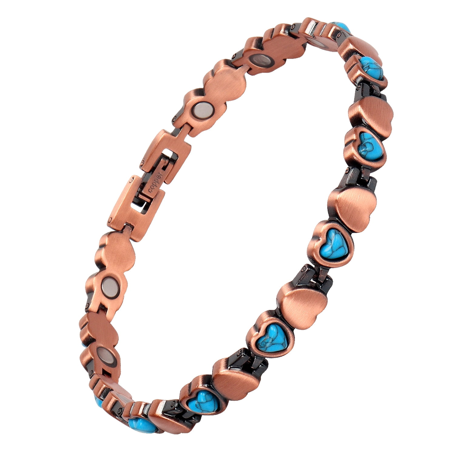 STONE ROCK - Blue Turquoise Copper Bracelets for Women or Men - 99.99% Solid Pure Copper Magnetic Bracelets Adjustable