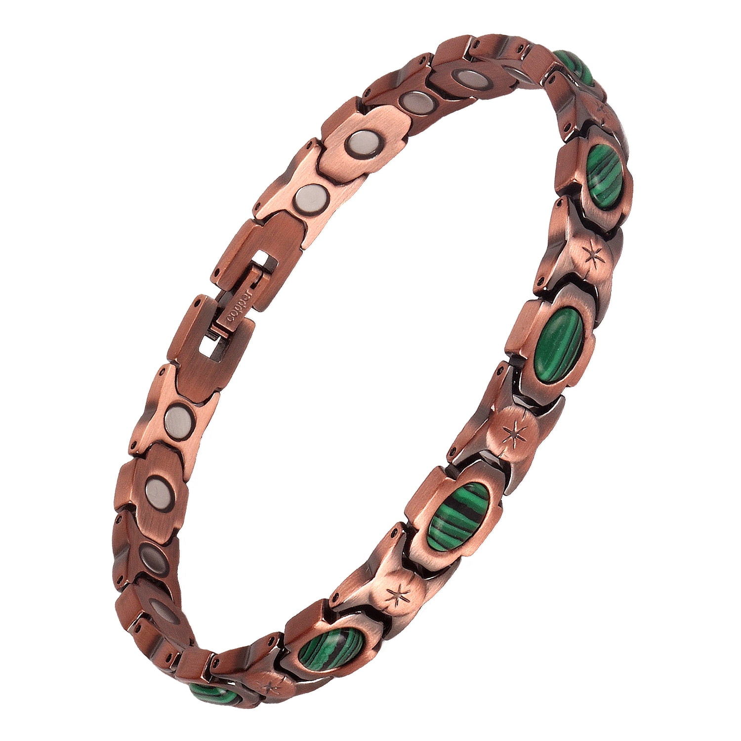STONE ROCK - Malachite Copper Bracelets for Women or Men - 99.99% Solid Pure Copper Magnetic Bracelets Adjustable