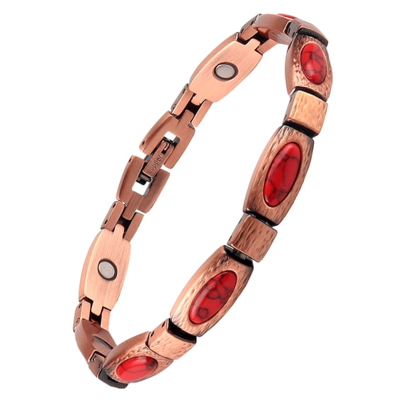 STONE ROCK - Red Turquoise Copper Bracelets for Women or Men - 99.99% Solid Pure Copper Magnetic Bracelets Adjustable
