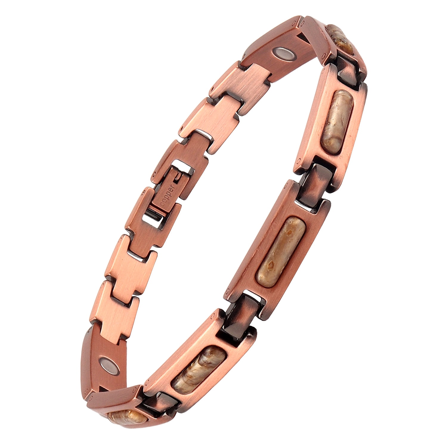 STONE ROCK - Tiger's eye Copper Bracelets for Women or Men - 99.99% Solid Pure Copper Magnetic Bracelets Adjustable