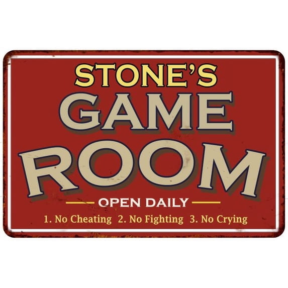 STONE'S Game Room Sign Vintage Look 12 x 18 Matte Finish Metal 112180001438