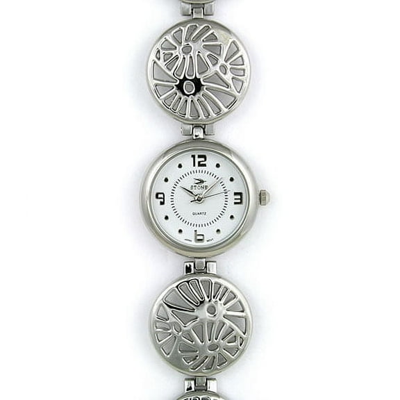 STONE Vintage Women's Silver Watch - Filigri Carving Disc Links Band - Silver - WT-L80617SV