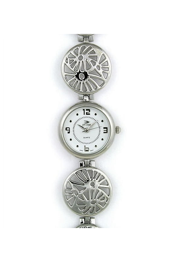 Vintage Women's Silver Watch - Filigri Carving Disc Links Band - Silver - WT-L80617SV