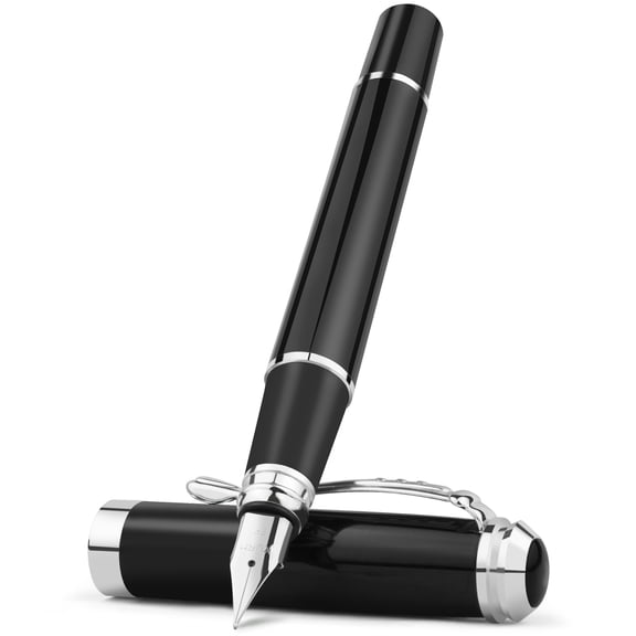 STONEGO 0.38mm Extra Fine Nib Fountain Pen - Sleek Black Metal Calligraphy Writing Pen, Ideal for Precision Writing, Professional Use, and Gift Giving