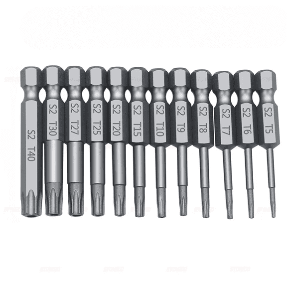 STONEGO 11PCS/12PCS Screwdriver Set - Includes 50mm, 75mm, 100mm Torx and Flat Head Screwdriver Bits, 1/4" Hex Shank Heads for Versatile DIY and Repair